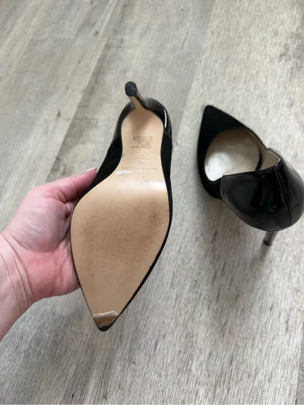 Karen Millen Black Pointed-Toe Mixed-Texture Pumps